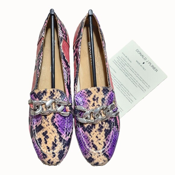 Donald J Pliner Nolin Womens Metallic Mini Viper Leather Loafers Size 6 - Picture 1 of 3